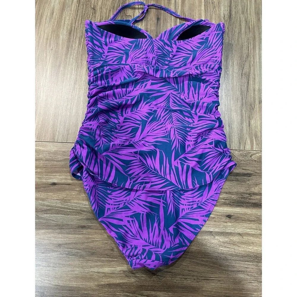 Old Navy Swimsuit Tankini Top Purple Blue Palm Leaf Print One Piece Size Large